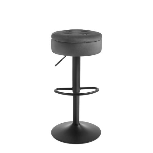 Tabouret Bar Haut, Pivotant à 360°, Tabouret Avec Repose-pieds, Velours + Métal, Gris Foncé