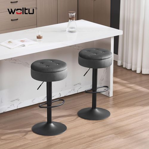 2 X Tabouret Bar Haut, Pivotant à 360°, Tabouret Avec Repose-pieds, Velours + Métal, Gris Foncé