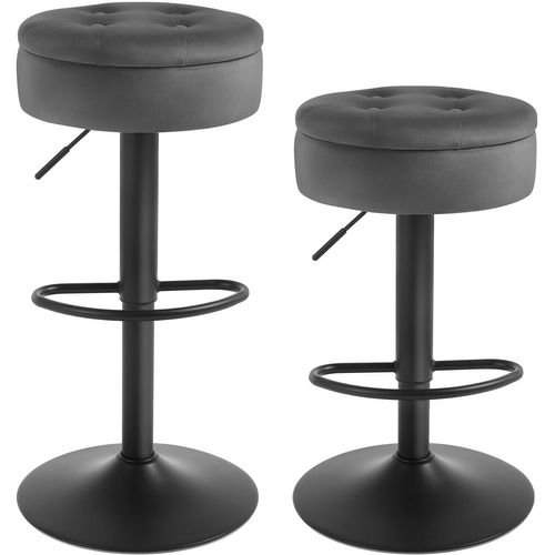 2 X Tabouret Bar Haut, Pivotant à 360°, Tabouret Avec Repose-pieds, Velours + Métal, Gris Foncé