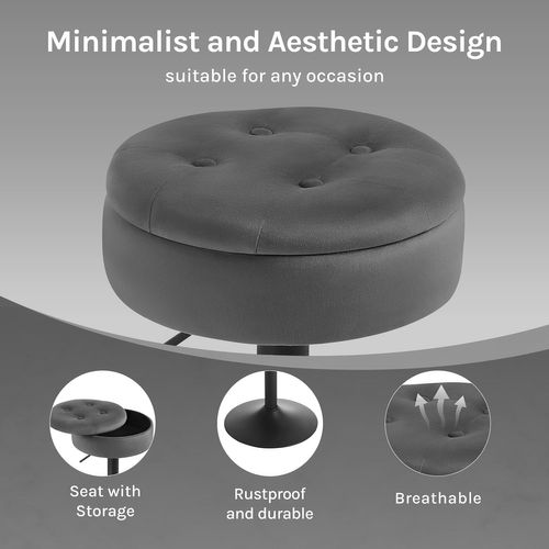 2 X Tabouret Bar Haut, Pivotant à 360°, Tabouret Avec Repose-pieds, Velours + Métal, Gris Foncé