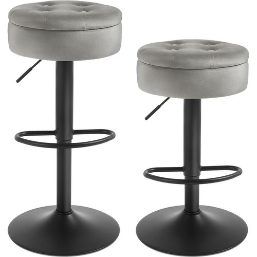 2 X Tabouret Bar Haut, Pivotant à 360°, Tabouret Avec Repose-pieds, Velours + Métal, Gris Clair