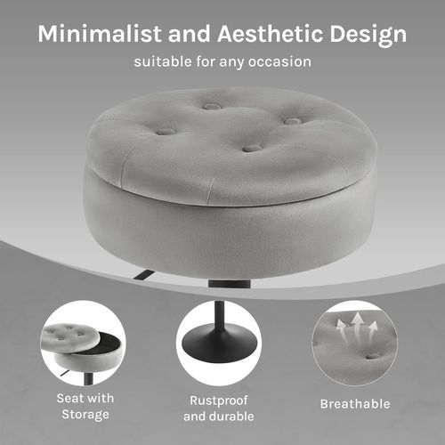 2 X Tabouret Bar Haut, Pivotant à 360°, Tabouret Avec Repose-pieds, Velours + Métal, Gris Clair