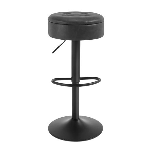 Tabouret Bar Haut, Pivotant à 360°, Tabouret Avec Repose-pieds, Similicuir + Métal, Anthracite