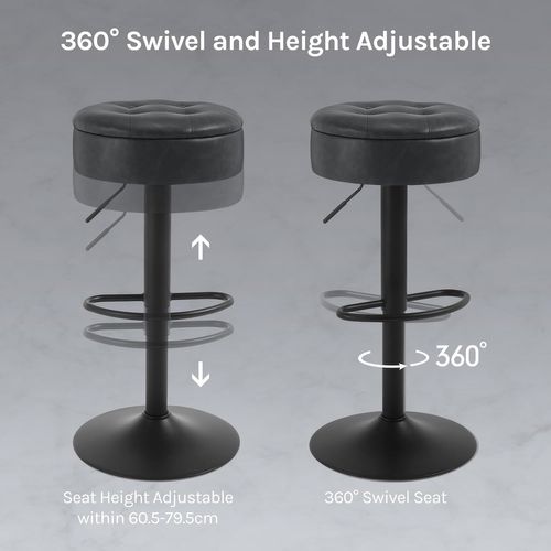 Tabouret Bar Haut, Pivotant à 360°, Tabouret Avec Repose-pieds, Similicuir + Métal, Anthracite