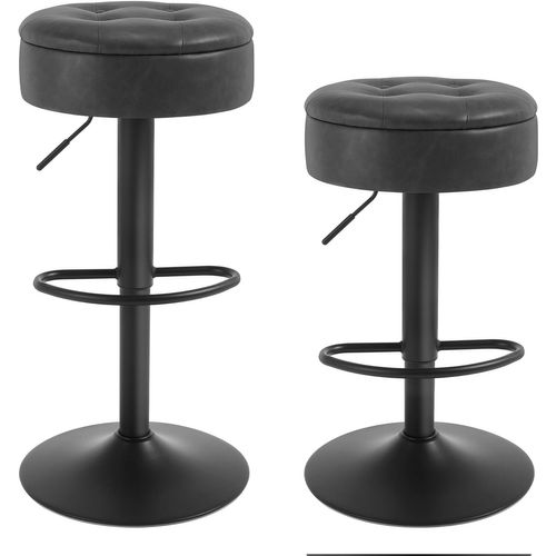 2 X Tabouret Bar Haut, Pivotant à 360°, Tabouret Avec Repose-pieds, Similicuir + Métal, Anthracite