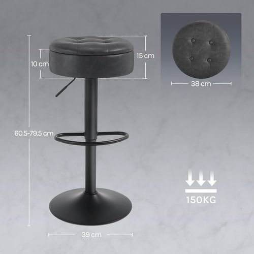 4 X Tabouret Bar Haut, Pivotant à 360°, Tabouret Avec Repose-pieds, Similicuir + Métal, Anthracite