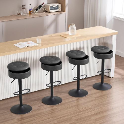 4 X Tabouret Bar Haut, Pivotant à 360°, Tabouret Avec Repose-pieds, Similicuir + Métal, Anthracite