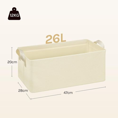 Lot De 3 Boîte De Rangement Ouverte En Tissu, Panier Rangement Pliable, Crème, 47x28x20 Cm