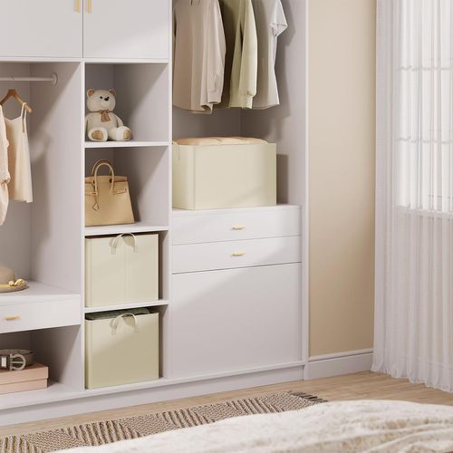 Lot De 3 Boîte De Rangement Ouverte En Tissu, Panier Rangement Pliable, Crème, 47x35x30 Cm