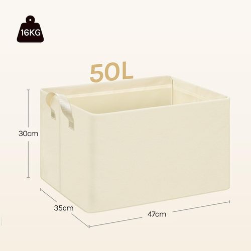 Lot De 3 Boîte De Rangement Ouverte En Tissu, Panier Rangement Pliable, Crème, 47x35x30 Cm