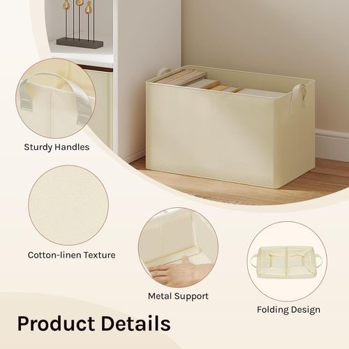 Lot De 3 Boîte De Rangement Ouverte En Tissu, Panier Rangement Pliable, Crème, 47x35x30 Cm