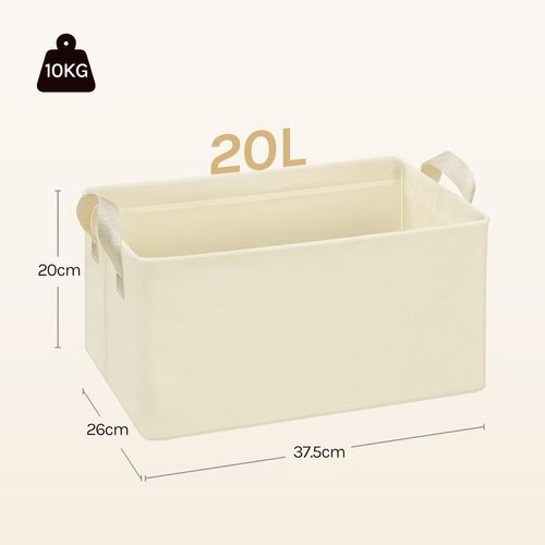 Lot De 5 Boîte De Rangement Ouverte En Tissu, Panier Rangement Pliable, Crème, 37,5x26x20 Cm
