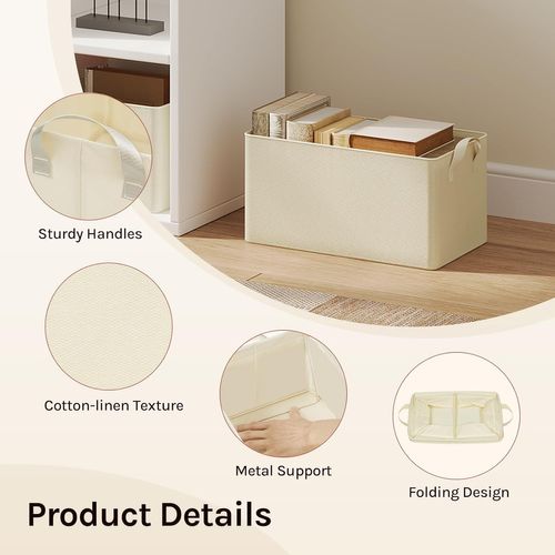 Lot De 5 Boîte De Rangement Ouverte En Tissu, Panier Rangement Pliable, Crème, 37,5x26x20 Cm