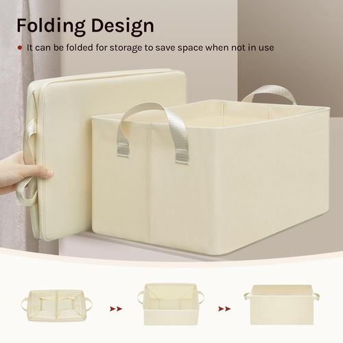 Lot De 5 Boîte De Rangement Ouverte En Tissu, Panier Rangement Pliable, Crème, 37,5x26x20 Cm