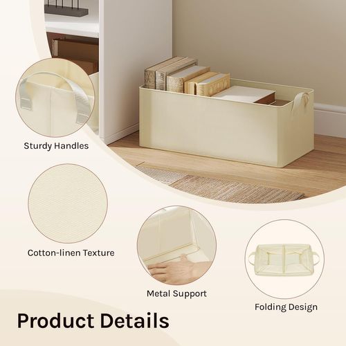 Lot De 5 Boîte De Rangement Ouverte En Tissu, Panier Rangement Pliable, Crème, 47x28x20 Cm