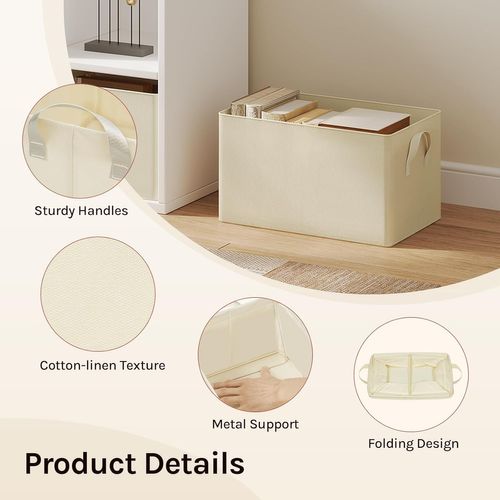 Lot De 5 Boîte De Rangement Ouverte En Tissu, Panier Rangement Pliable, Crème, 42x32x26 Cm