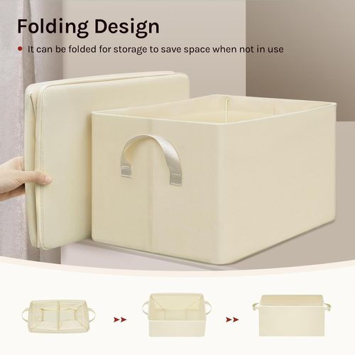 Lot De 5 Boîte De Rangement Ouverte En Tissu, Panier Rangement Pliable, Crème, 42x32x26 Cm