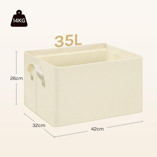 Lot De 3 Boîte De Rangement Ouverte En Tissu, Panier Rangement Pliable, Crème, 42x32x26 Cm