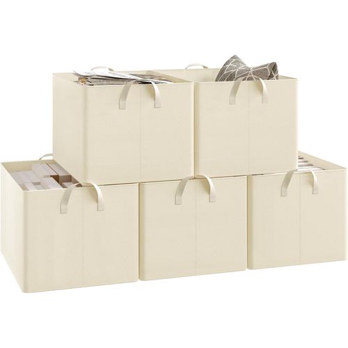 Lot De 5 Boîte De Rangement Ouverte En Tissu, Panier Rangement Pliable, Crème, 47x35x30 Cm