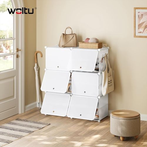 Boîte Rangement Chaussures,meuble Chaussure à 6 Compartiments,en Plastique,45x35x35cm/casier,blanc