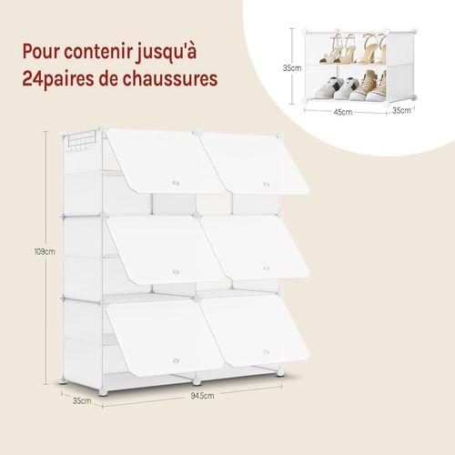 Boîte Rangement Chaussures,meuble Chaussure à 6 Compartiments,en Plastique,45x35x35cm/casier,blanc