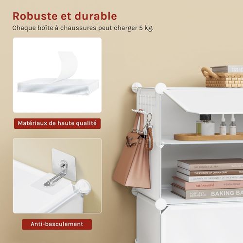 Boîte Rangement Chaussures,meuble Chaussure à 6 Compartiments,en Plastique,45x35x35cm/casier,blanc