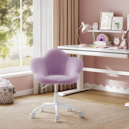 Chaise Bureau Enfant, Chaise Pivotante En Velours, Ergonomique Hauteur Réglable, Violet Clair