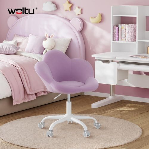 Chaise Bureau Enfant, Chaise Pivotante En Velours, Ergonomique Hauteur Réglable, Violet Clair