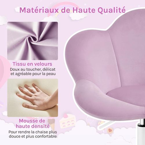 Chaise Bureau Enfant, Chaise Pivotante En Velours, Ergonomique Hauteur Réglable, Violet Clair