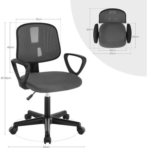 Chaise Bureau Enfant, Fauteuil Bureau Enfant, En Maille Respirante, Dossier Réglable, Gris