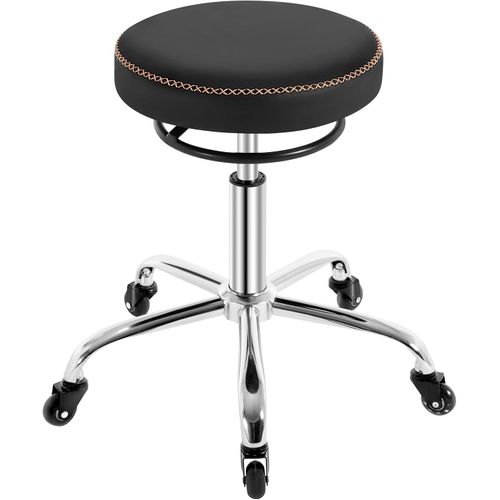 Tabouret Bureau, Siège Rembourré De Mousse, En Pu, Hauteur Réglable, Roulettes En Caoutchouc, Noir