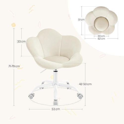 Chaise Bureau Enfant, Chaise Pivotante En Velours, Ergonomique Hauteur Réglable, Beige