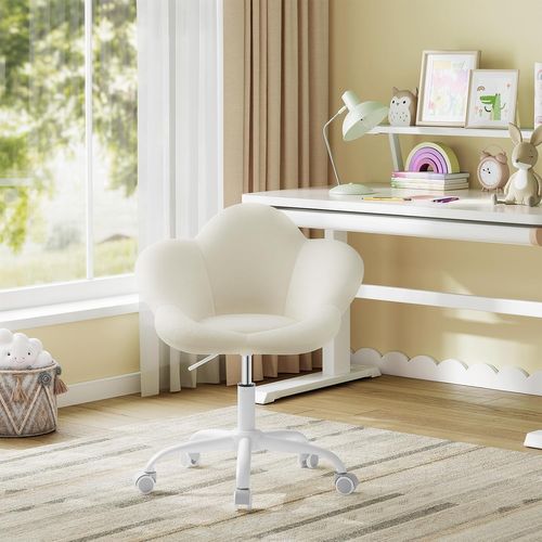 Chaise Bureau Enfant, Chaise Pivotante En Velours, Ergonomique Hauteur Réglable, Beige