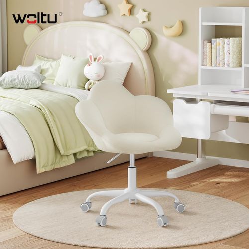 Chaise Bureau Enfant, Chaise Pivotante En Velours, Ergonomique Hauteur Réglable, Beige