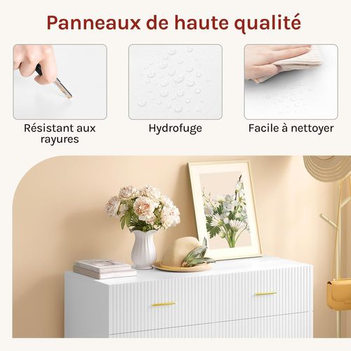 Commode Blanche 6 Tiroirs, Meuble De Rangement, Pieds En Métal, En Bois D'ingénierie, 100x40x75cm