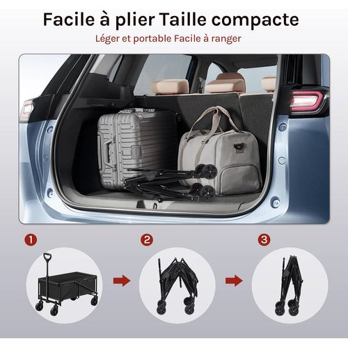 Chariot à Roulettes, Chariot De Jardin Pliable, Poignée Réglable, Roues Avec Freins, Noir