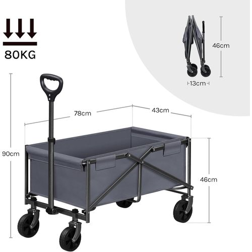 Chariot à Roulettes, Chariot De Jardin Pliable, Poignée Réglable, Roues Avec Freins, Gris