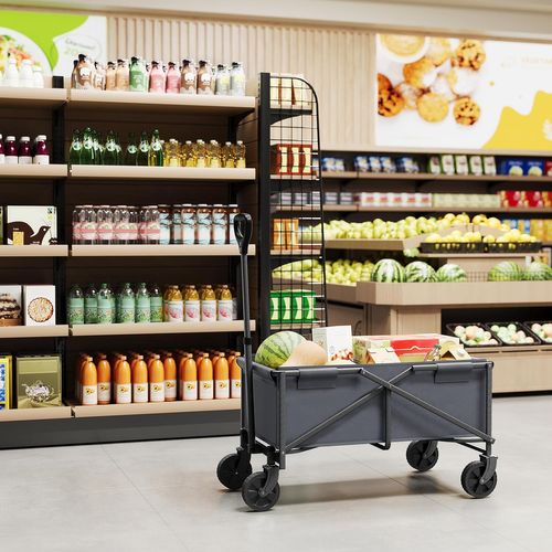 Chariot à Roulettes, Chariot De Jardin Pliable, Poignée Réglable, Roues Avec Freins, Gris