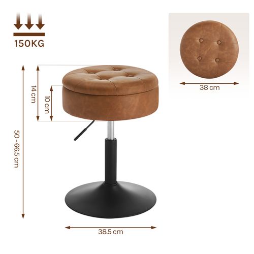 Tabouret Coiffeuse En Similicuir,tabouret Bar,hauteur Réglable,pivotant,siège Avec Rangement,marron