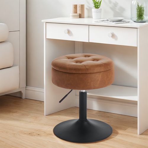 Tabouret Coiffeuse En Similicuir,tabouret Bar,hauteur Réglable,pivotant,siège Avec Rangement,marron