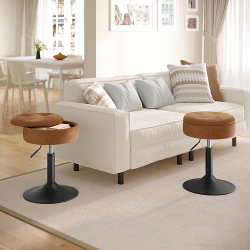 Tabouret Coiffeuse En Similicuir,tabouret Bar,hauteur Réglable,pivotant,siège Avec Rangement,marron