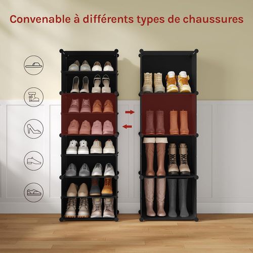 Meuble Chaussure Avec 8 Compartiments, Pour 32 Paires, Empilable, En Plastique, Blanc+noir