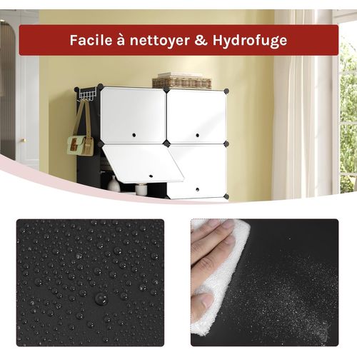 Meuble Chaussure Avec 8 Compartiments, Pour 32 Paires, Empilable, En Plastique, Blanc+noir