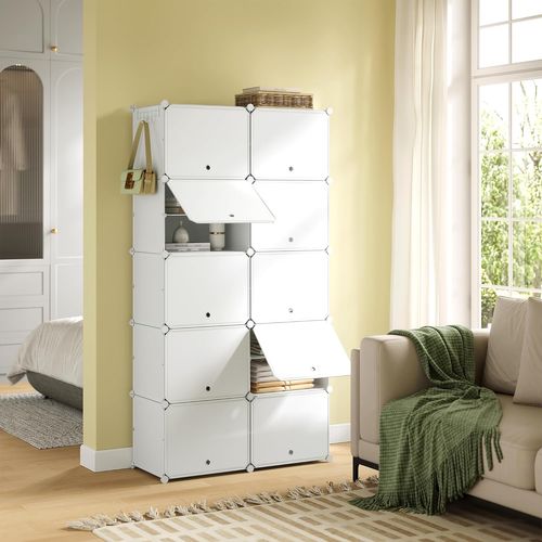 Meuble Chaussure Empilable-Rangement Chaussure Avec 10 Compartiments-40 Paires-En Plastique-Blanc