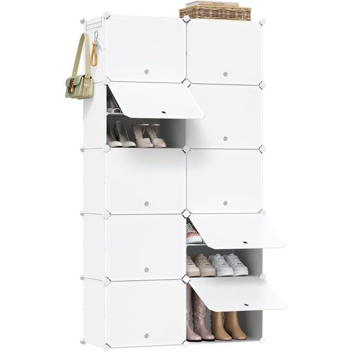 Meuble Chaussure Empilable-Rangement Chaussure Avec 10 Compartiments-40 Paires-En Plastique-Blanc
