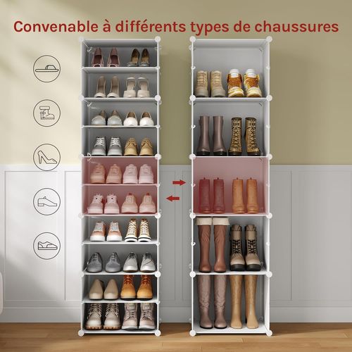 Meuble Chaussure Empilable-Rangement Chaussure Avec 10 Compartiments-40 Paires-En Plastique-Blanc