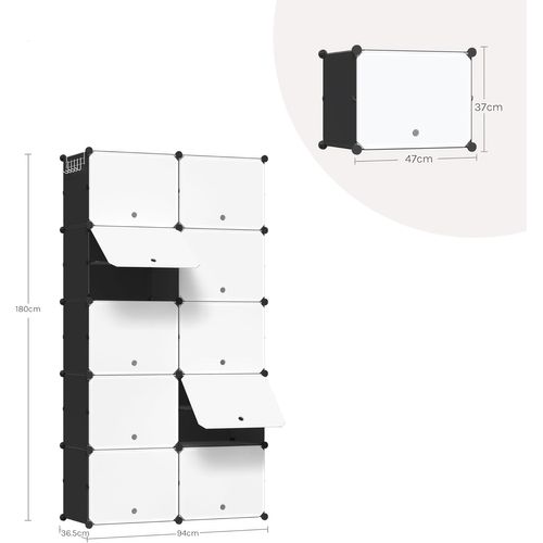 Meuble Chaussure, Rangement Chaussure Avec 10 Compartiments, Empilable, En Plastique, Blanc+Noir
