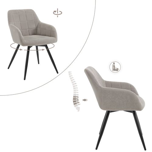 Chaise Pivotante Salle à Manger, Fauteuil Salle à Manger, Siège Rembourré En Velours, Gris Clair