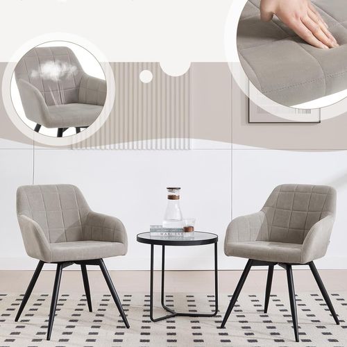 Chaise Pivotante Salle à Manger, Fauteuil Salle à Manger, Siège Rembourré En Velours, Gris Clair