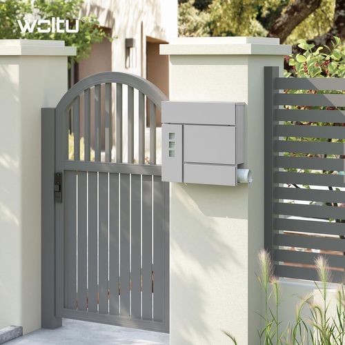 Boîte Aux Lettres Murale Avec 3 Fenêtres, 2 Clés, Couvercle à Charnière Et Porte-journaux, Gris